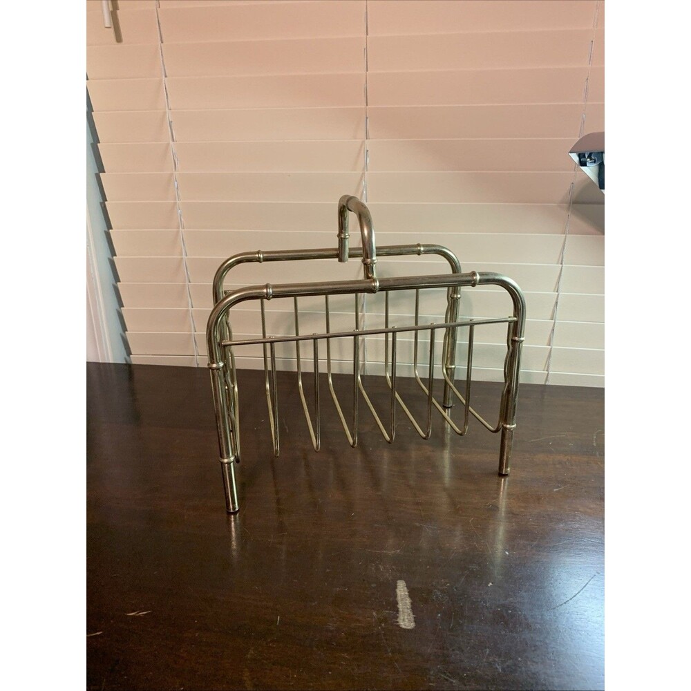 Vintage Brass Bamboo Magazine Rack MCM Hollywood Regency Nice 12.5” X 9.5x 7.25
